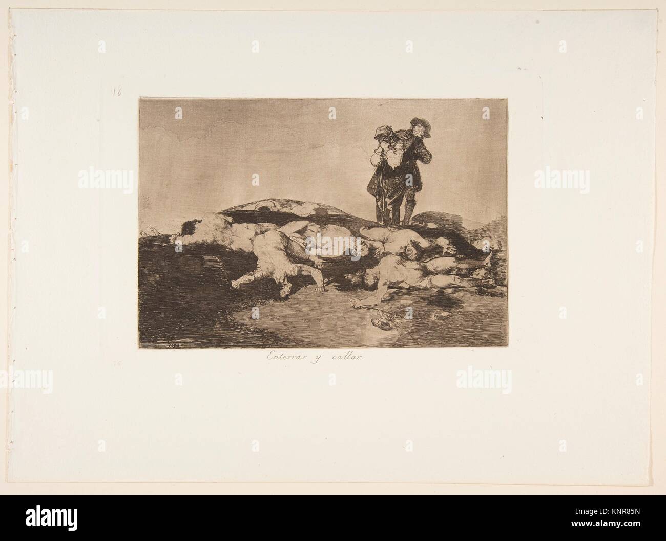 18 Chapa de 'Los Desastres de la guerra' (Los Desastres de la Guerra): "Enterrar y callar'(Enterrar y callar). Series/cartera: Los desastres de Foto de stock