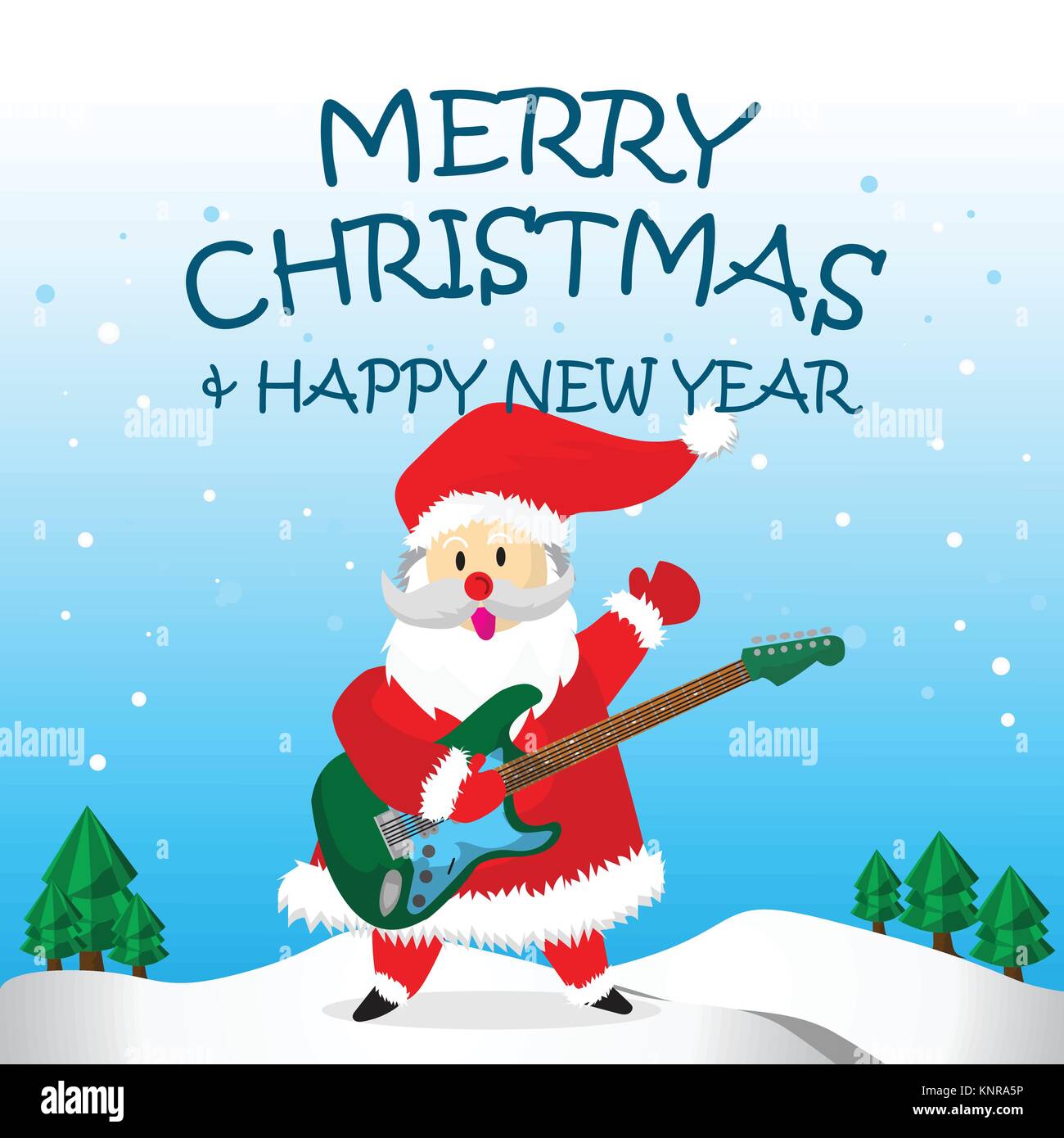 Santa Feliz guitarra eléctrica y Feliz Navidad Cartoon Imagen Vector de  stock - Alamy