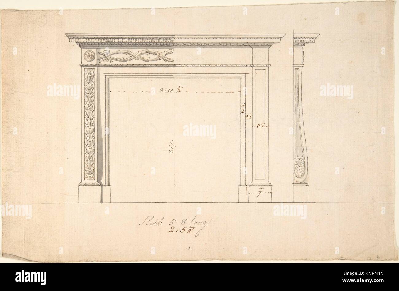 Diseño de un Chimneypiece. Artista: Sir William Chambers (británico (nacido en Suecia), Gotemburgo 1723-1796 Londres); Fecha: 1740-1800; Media: lápiz, tinta, lavado; Foto de stock
