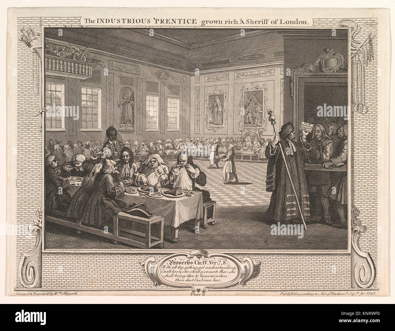 La industriosa 'Prentice enriquecido y Sheriff de Londres (industria y la ociosidad, lámina 8). Artista: William Hogarth (Británico, Londres 1697-1764 Foto de stock