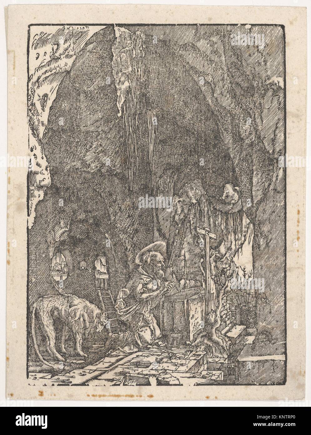 San Jerónimo en penitencia, en una cueva, desde Holzschnitte alter deutscher Meister in den Original-Platten gesammelt von Hans Albrecht von Derschau. Foto de stock