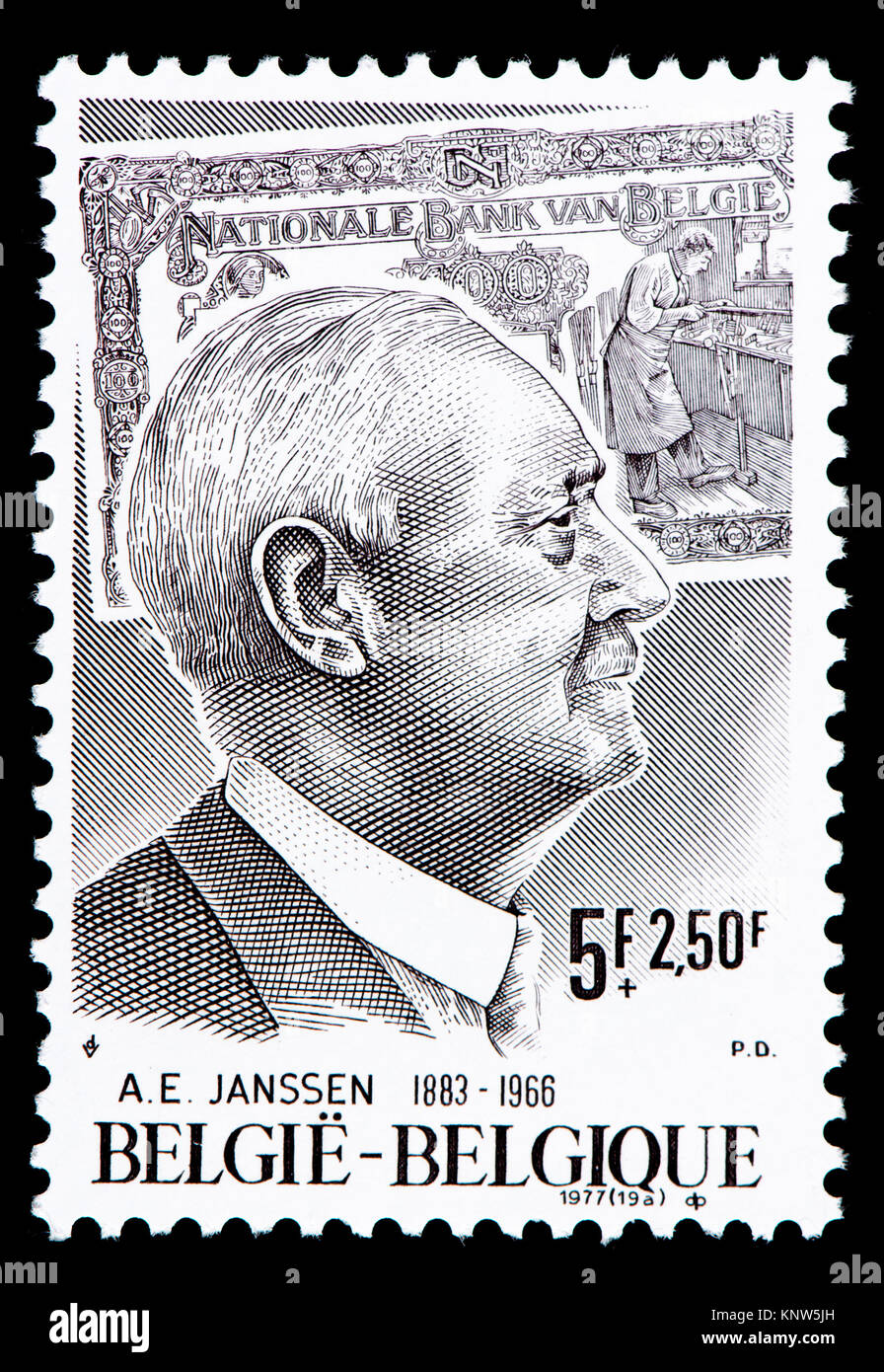 Sello belga (1977) : Edouard Marie Henri Albert Janssen (1883 -1966) político católico belga Foto de stock