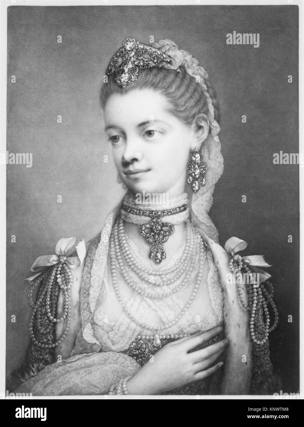 Charlotte Sophia de Mecklenburg-Strelitz, Reina de George III. Artista: Thomas Frye (irlandés, Edenderry 1711/12-1762 Londres); niñera: Charlotte, Reina Foto de stock