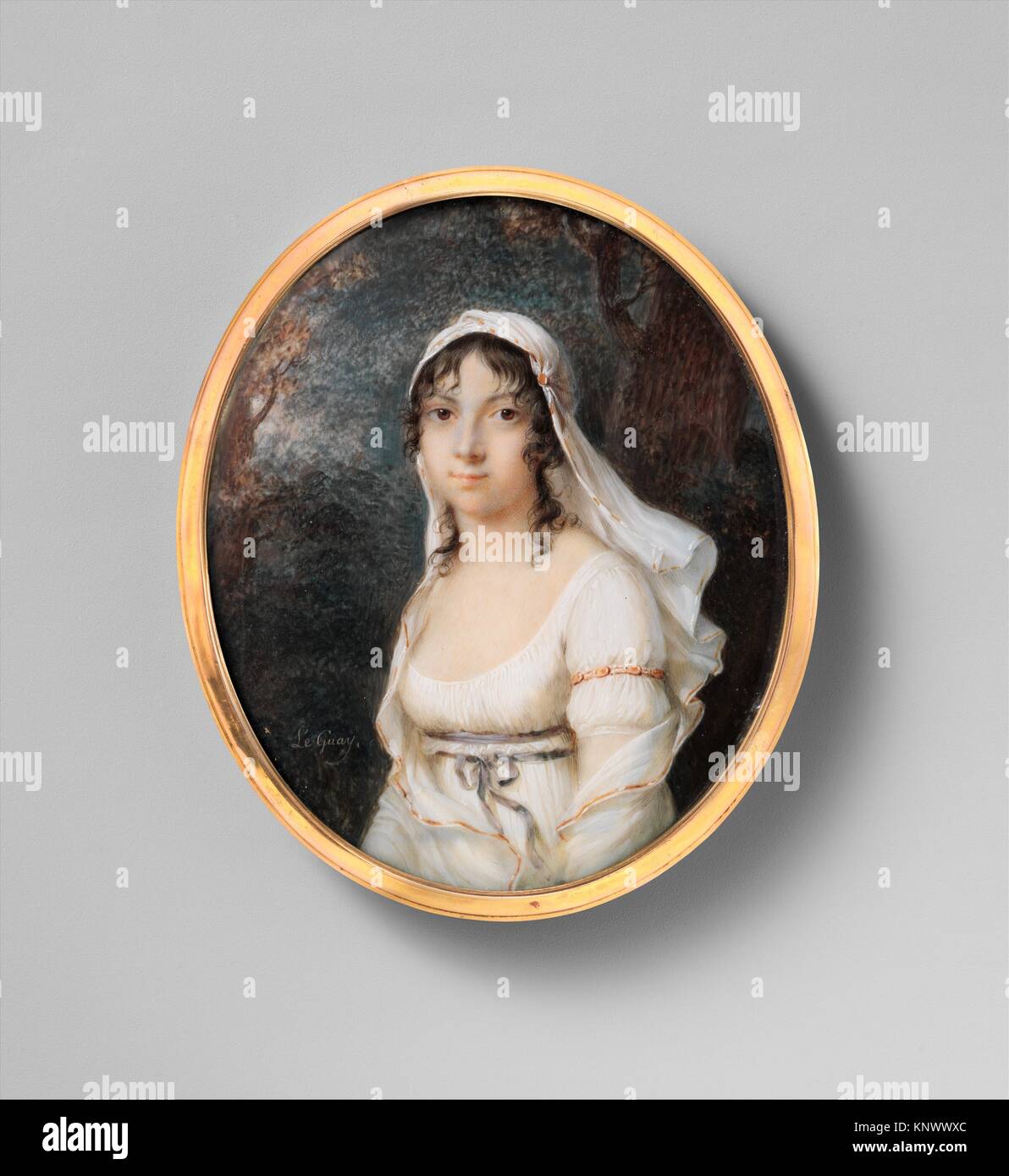 Retrato de una mujer. Artista: Étienne Charles Le Guay (Francés, 1762-1846); Fecha: ca. 1800; Medio: Marfil; Dimensiones: Oval, 3 1/2 x 3 in. (90 x 75 Foto de stock