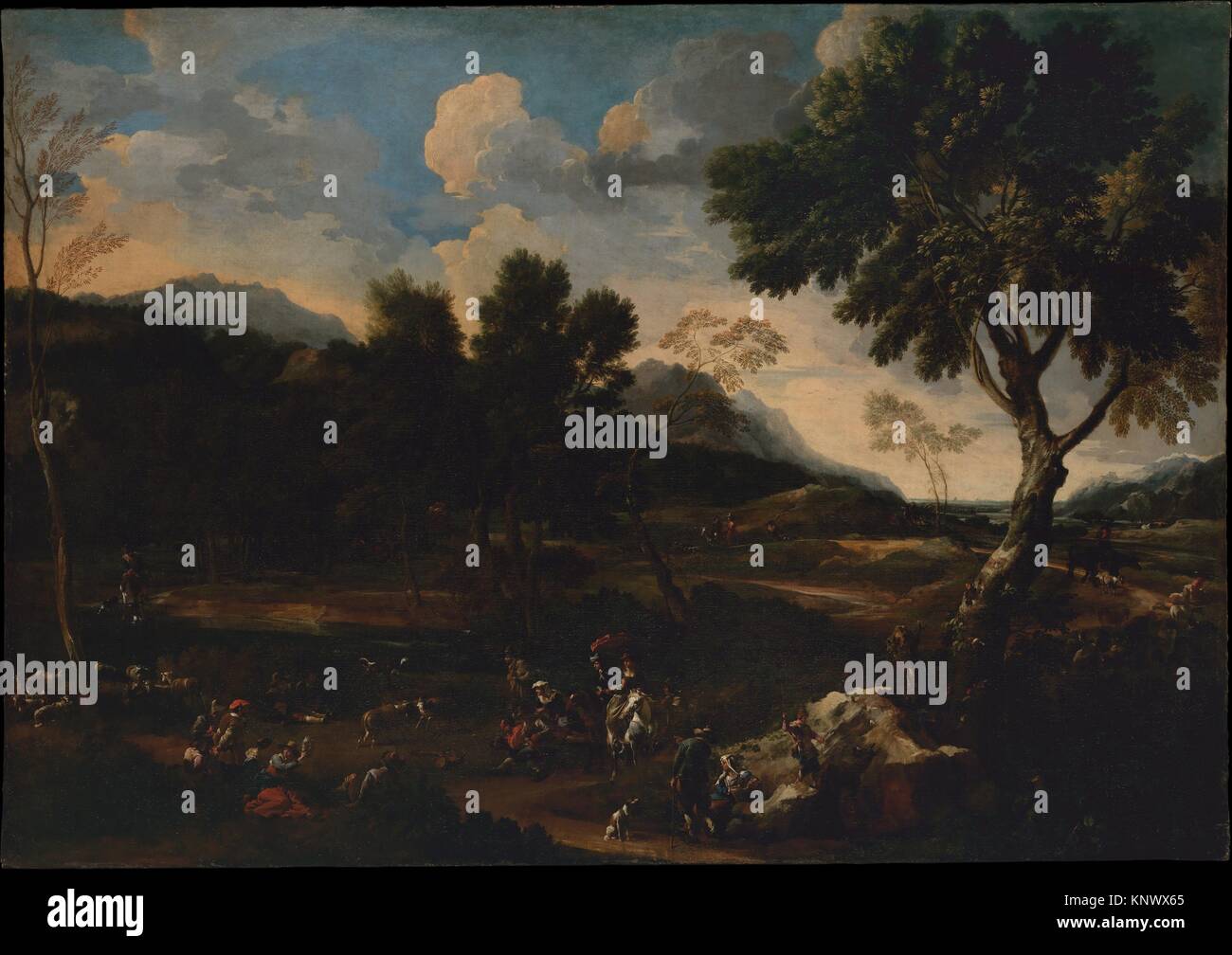 El paisaje con una batalla entre dos carneros. Artista: Jan Miel (flamenca, Beveren Turín 1599-1664); Fecha: ca. 1640; media: Óleo sobre lienzo; Dimensiones: 68 Foto de stock