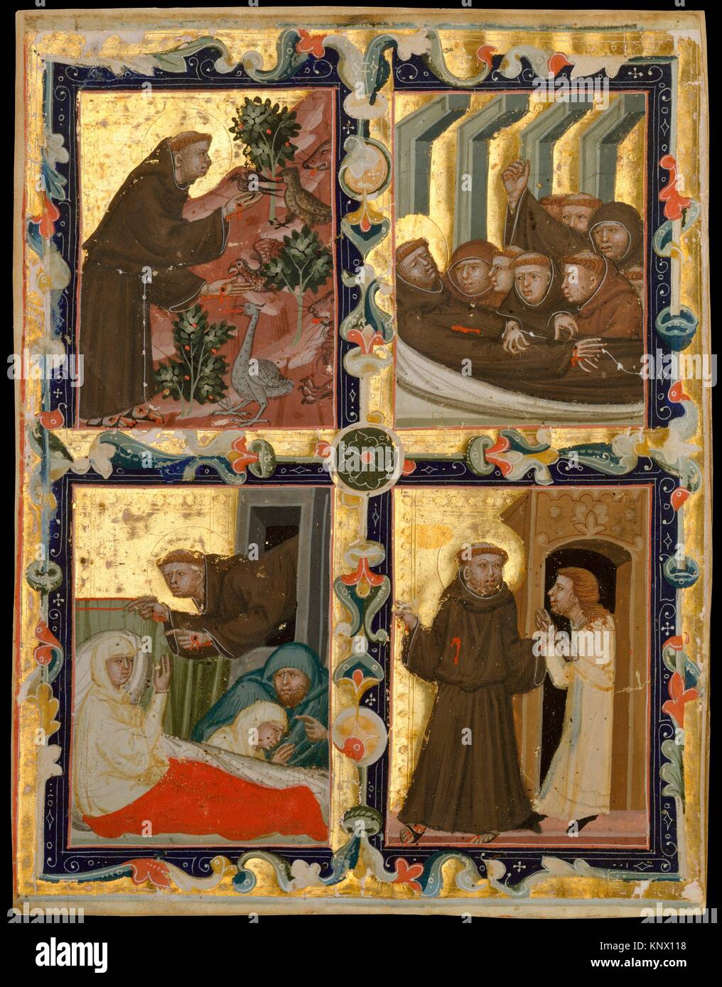 Hoja del manuscrito con escenas de la vida de san Francisco de Asís