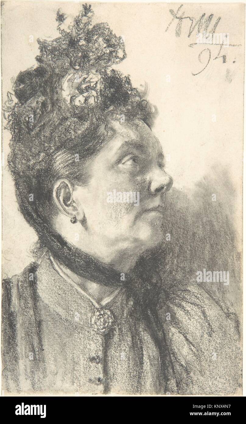 Mujer con un sombrero de terciopelo aplastado. Artista: Adolph Menzel (alemán, Breslau, Berlín 1815-1905); Fecha: 1894; media: Grafito; Dimensiones: 8 1/4" x 5 1/8 Foto de stock
