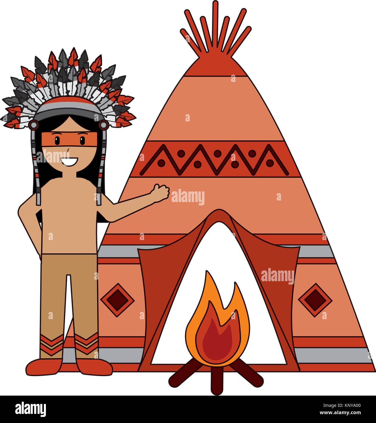 Los indios americanos nativos hombre con tienda y fogata Imagen Vector