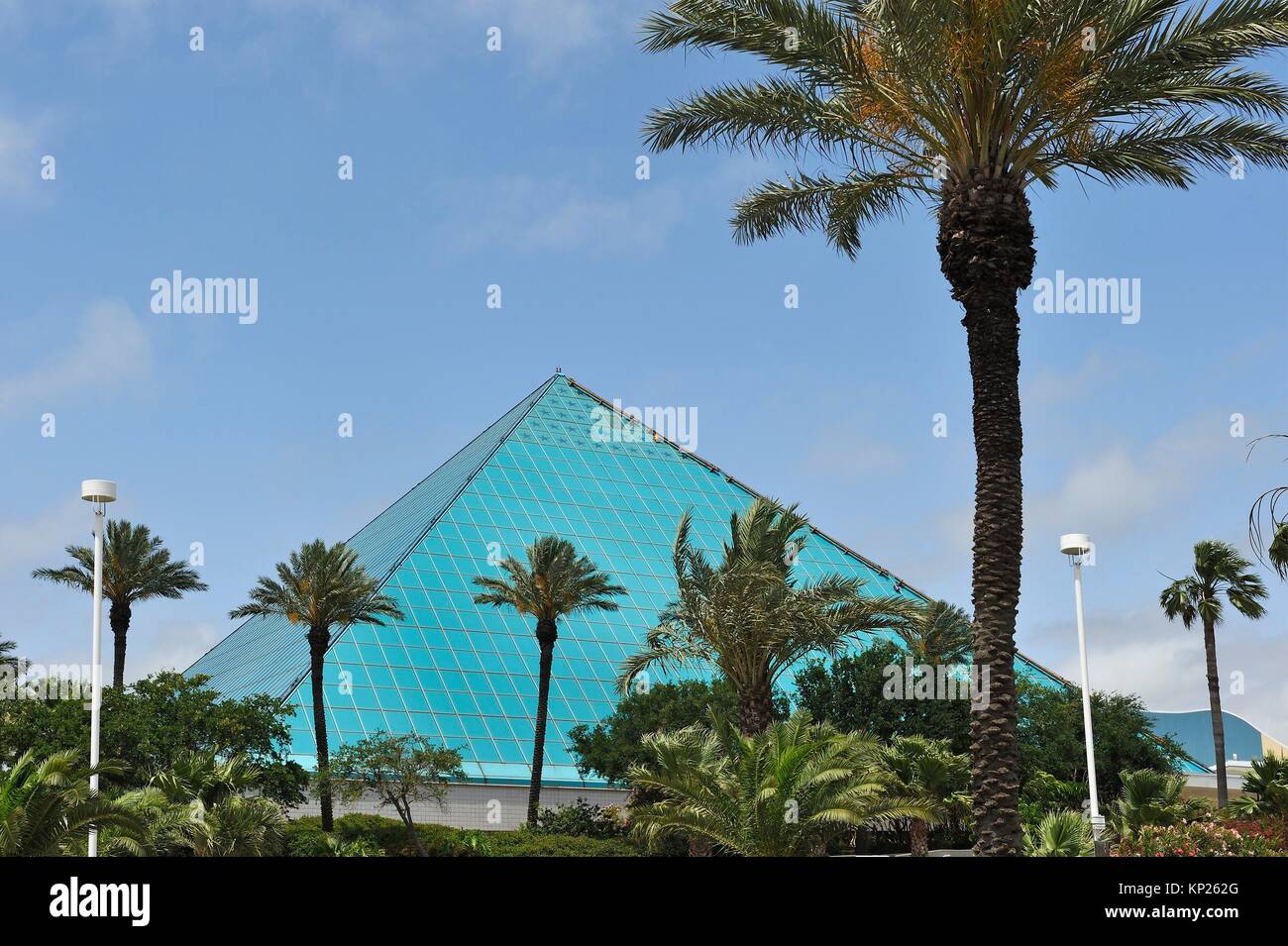 Pirámide de acuario, Moody Gardens, la isla de Galveston, en el Golfo de México, Texas, Estados Unidos de América, en América del Norte. Foto de stock