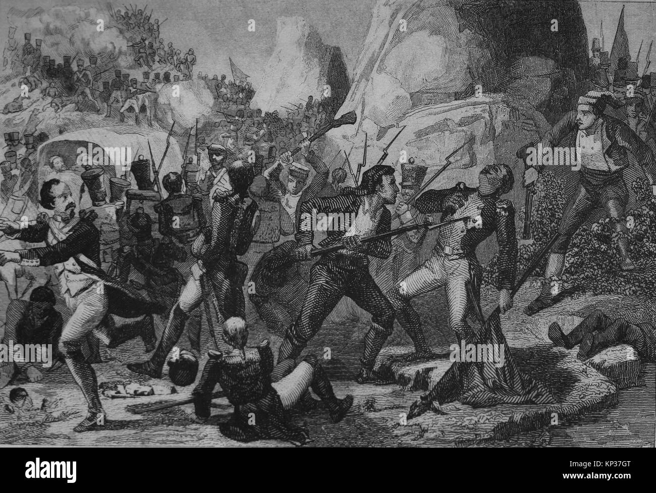 Guerra Peninsular. Primera Batalla del Bruc. El 6 de junio de 1808. Los beligerantes: Imperio Francés y Catalán voluntarios (Reino de España). Foto de stock