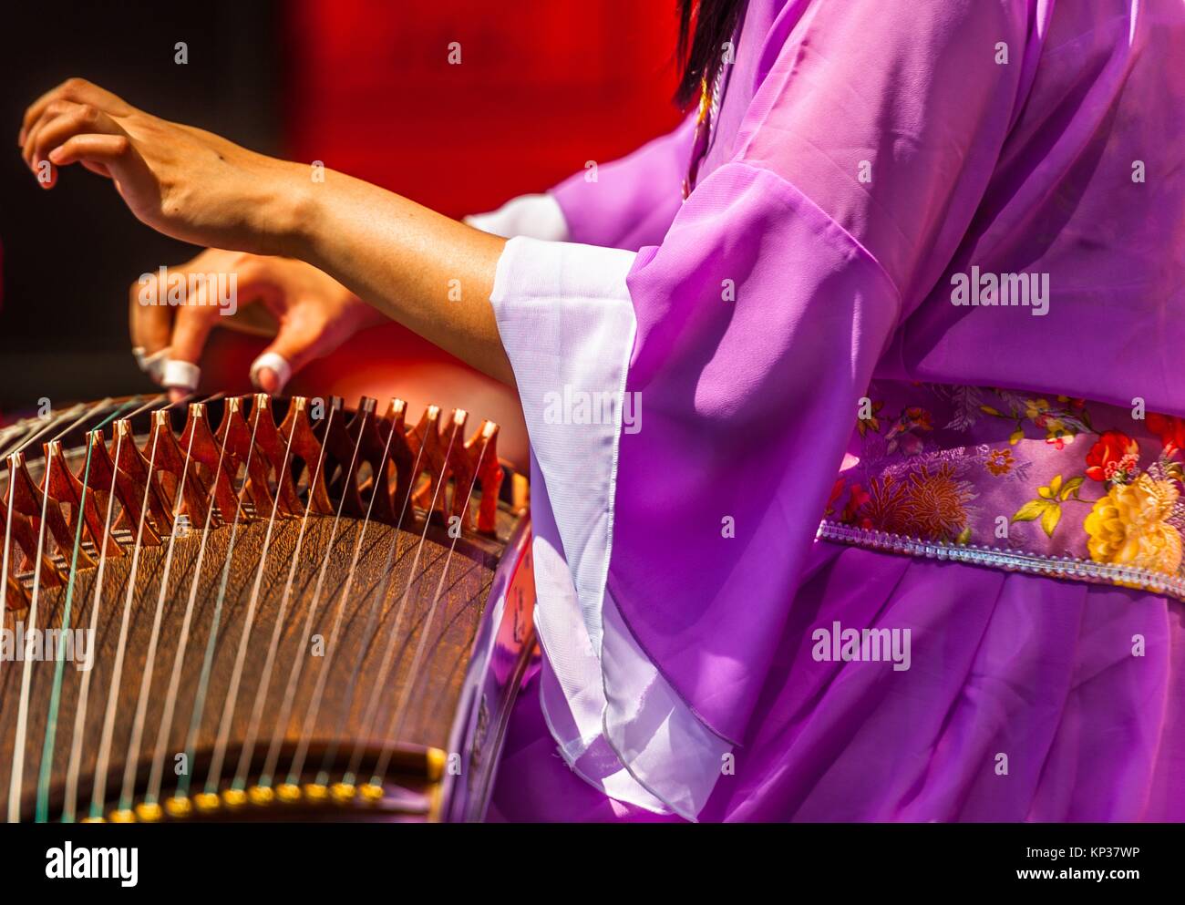 El guzheng, también conocida como la cítara china, es un instrumento de