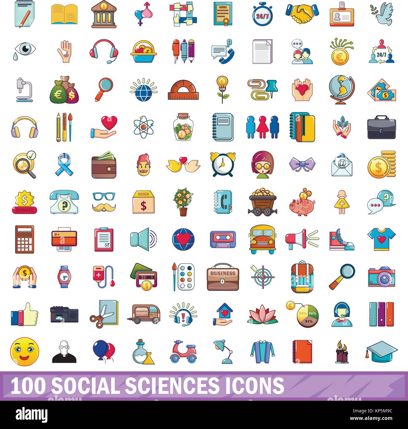 100 ciencias sociales, conjunto de iconos de estilo de dibujos animados  Imagen Vector de stock - Alamy