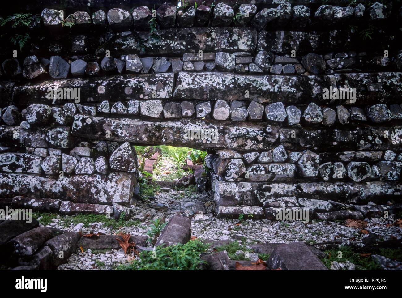 Ruinas de Nan Madol, centro ceremonial de Micronesia Oriental, Sitio del Patrimonio Mundial de la UNESCO, la Isla Temwen, Pohnpei, Estados Federados de Micronesia. Foto de stock