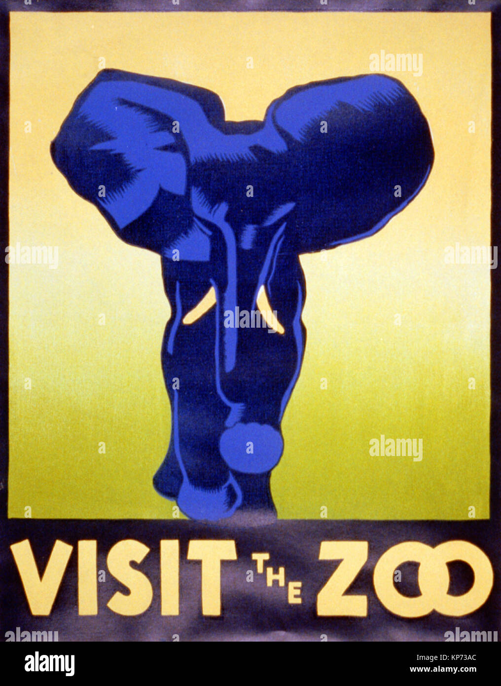 Blue Elephant en 1937 cartel promueve el zoológico como un lugar para visitar. Foto de stock