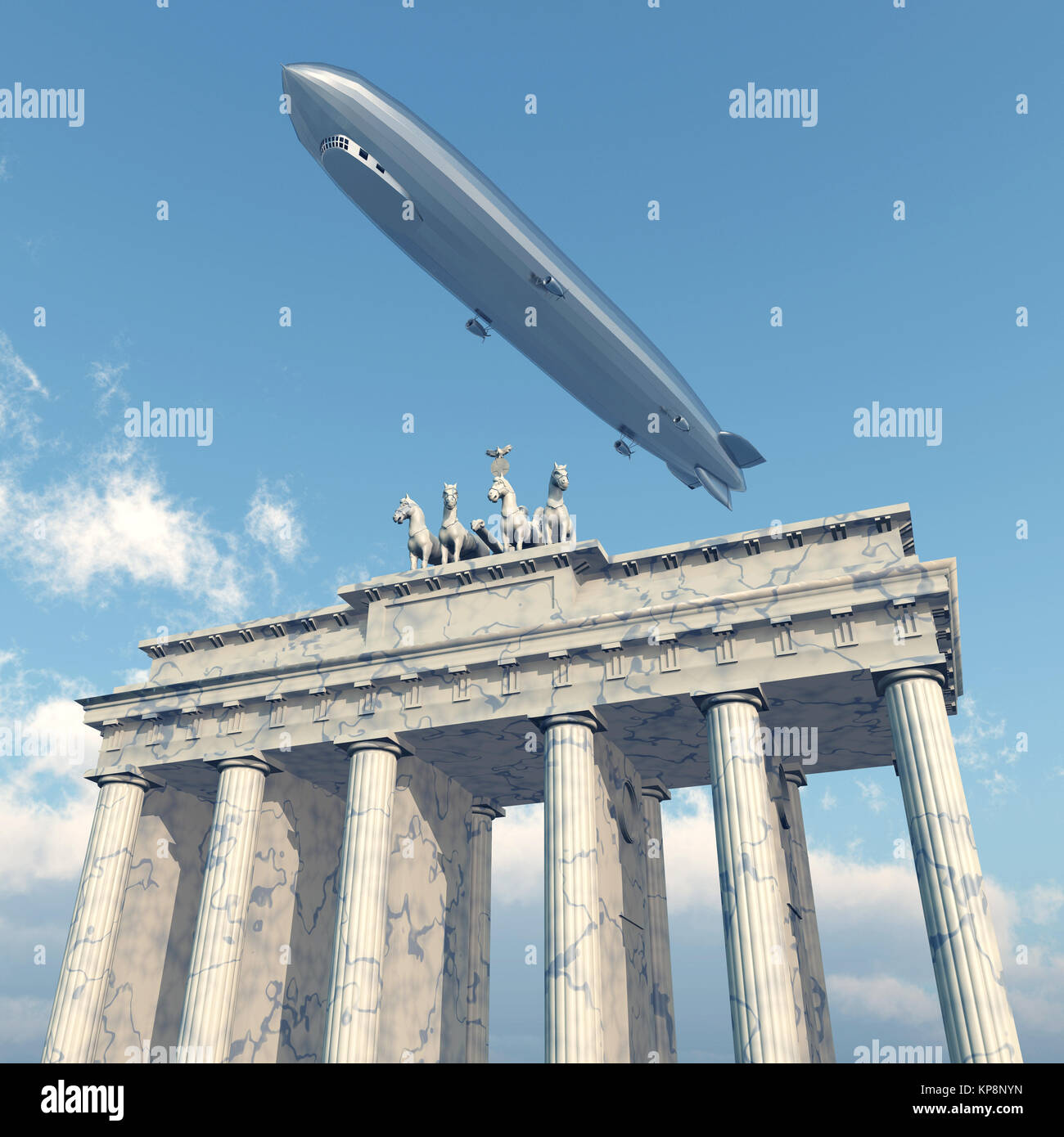 Zeppelin a través de la puerta de Brandenburgo Foto de stock
