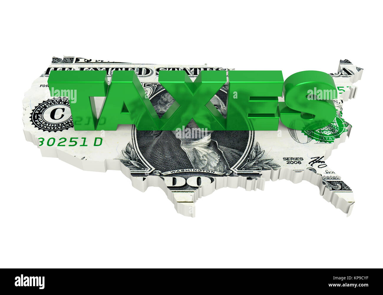 "Impuestos" con Estados Unidos Mapa aislado de dólar Fotografía de