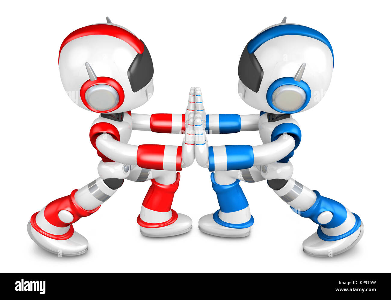 Rojo y Azul robots robots empujando el uno al otro. Crear 3D Robot  humanoide serie Fotografía de stock - Alamy