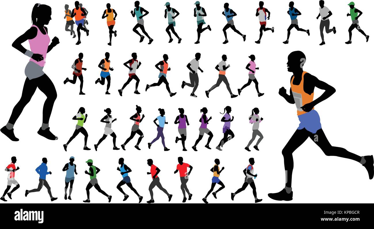Los corredores de color collection - vector siluetas de ropa deportiva Ilustración del Vector