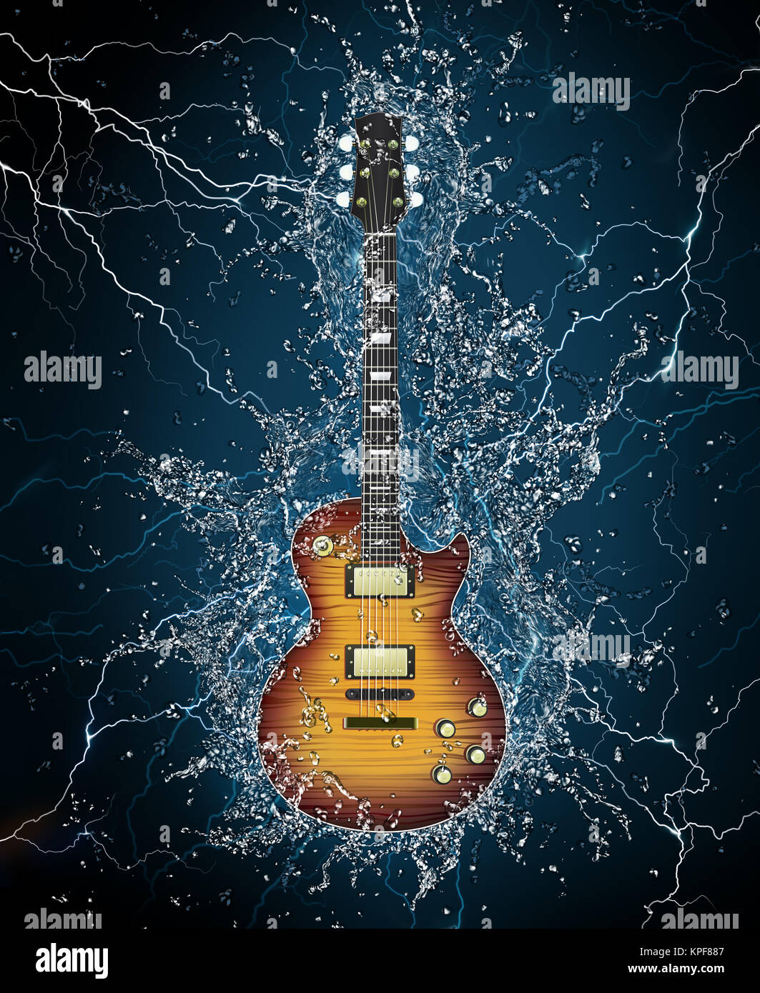 Guitarra eléctrica en el agua sobre un fondo negro. Los gráficos por  ordenador Fotografía de stock - Alamy