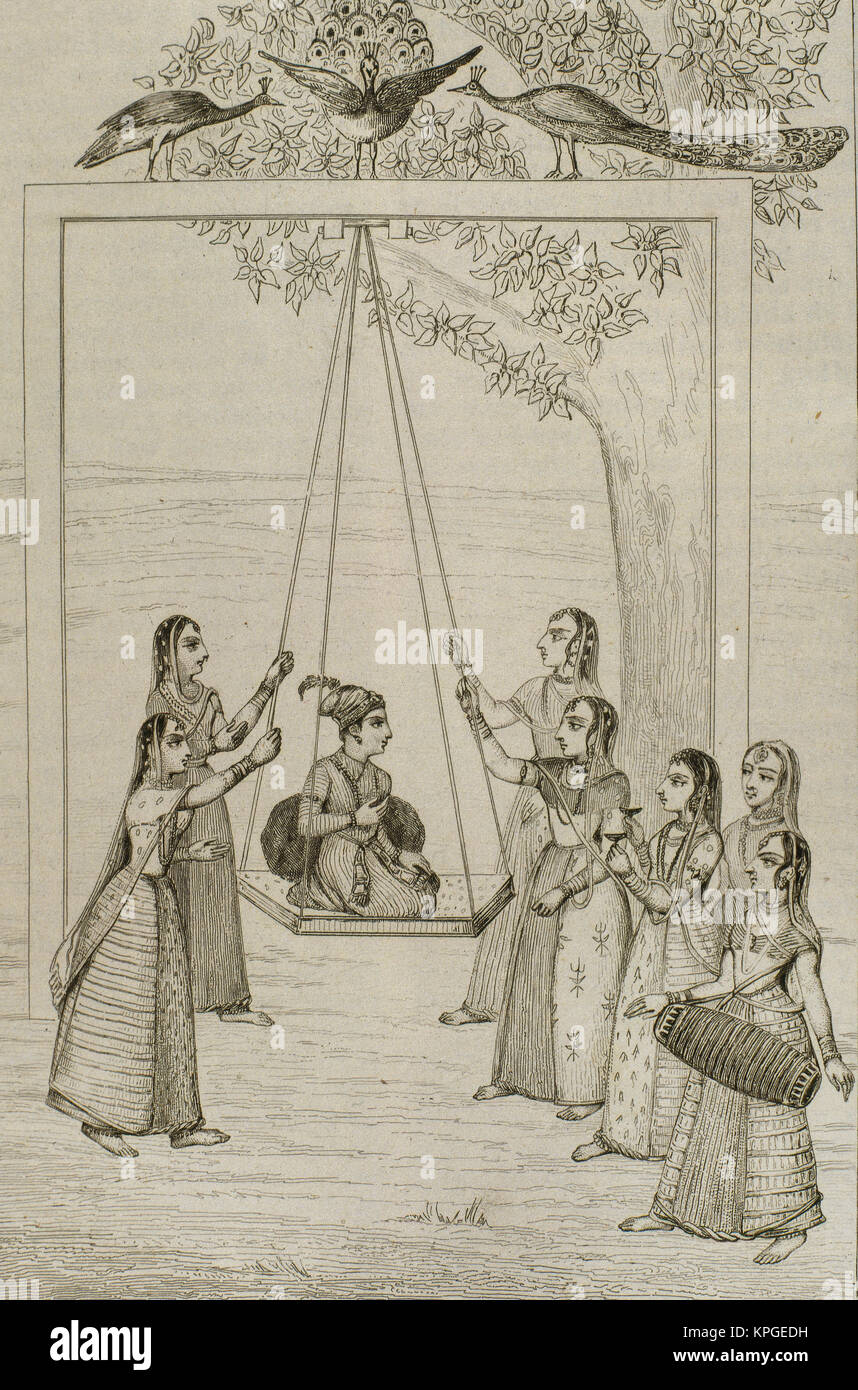 La India. Swing. Grabado. Lemaitre direxit. 'Panorama universal", 1845. Foto de stock