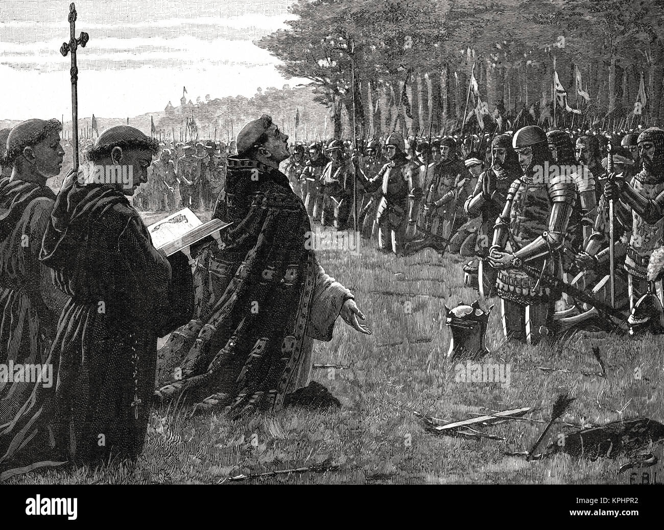 Servicio de Acción de Gracias, la batalla de Azincourt, san Crispín, el día de 25 de octubre de 1415 Foto de stock