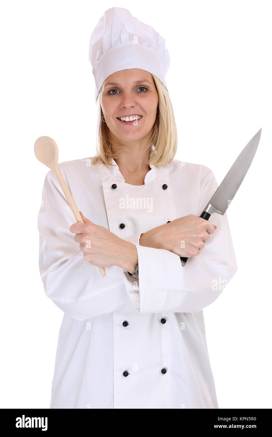 Chef joven cocinero profesional corte mujer Foto de stock