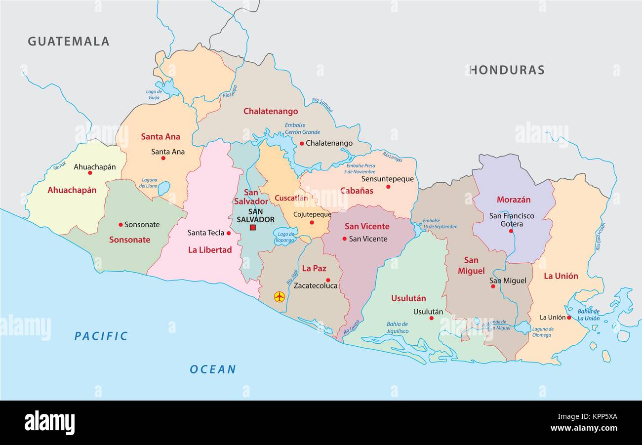 Administrativos y políticos de el salvador mapa de vectores Imagen