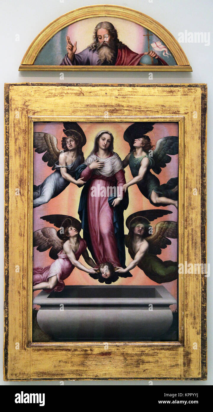 La asunción de Maryby Joan de Joanes aka Vicente Juan Masip (1505 - 1579), pintor español del Renacimiento. Foto de stock