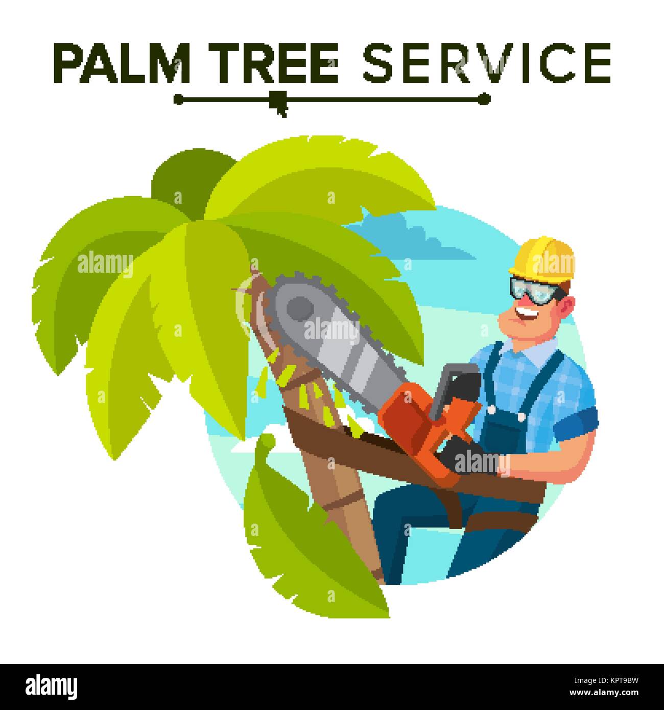 Palm Tree Extracción Vector. Árbol de fresado o extracción de poda de árboles. Ilustración caricatura plana Ilustración del Vector