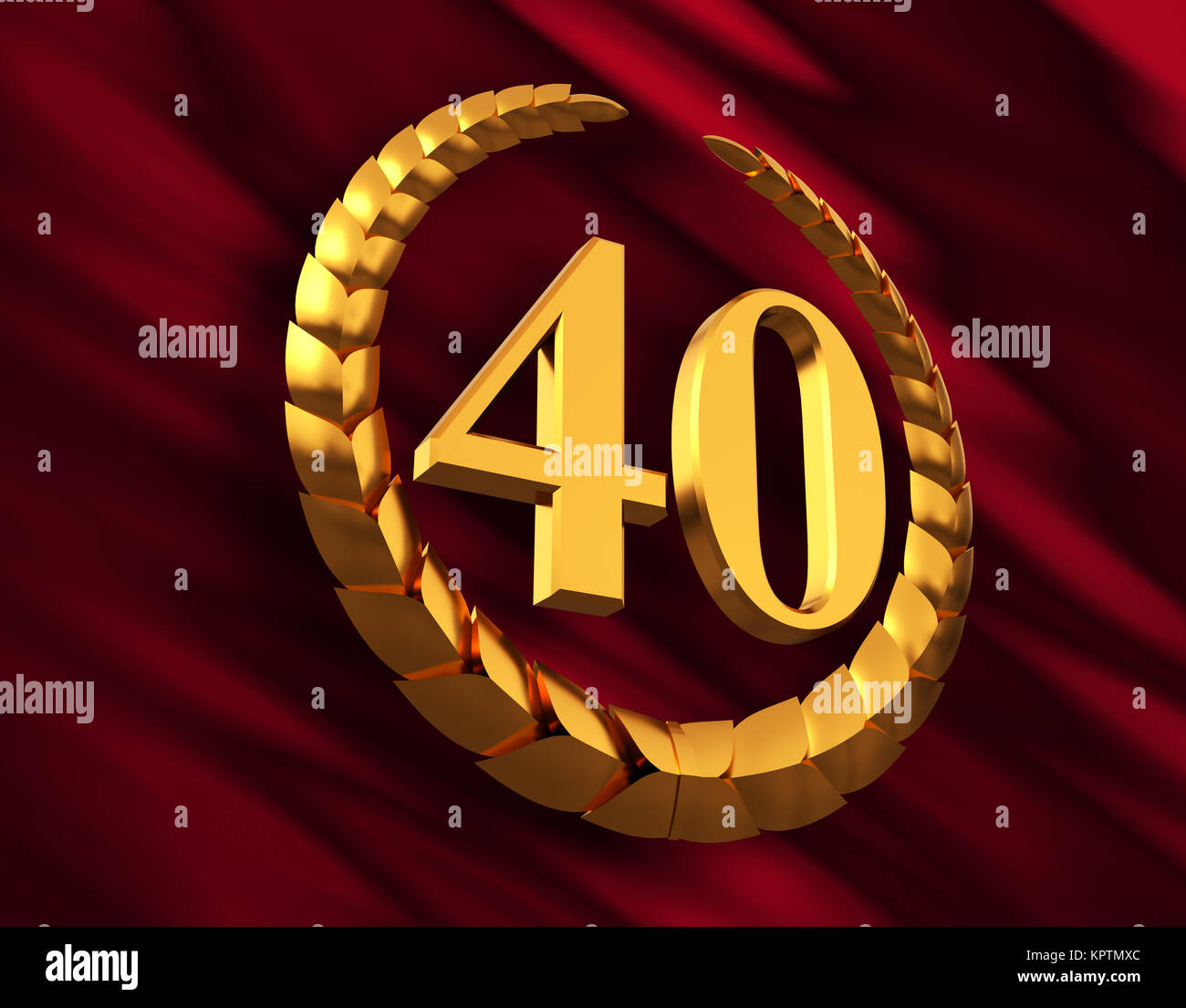 Aniversario corona de laurel de oro y el número 40 en la bandera roja Foto de stock