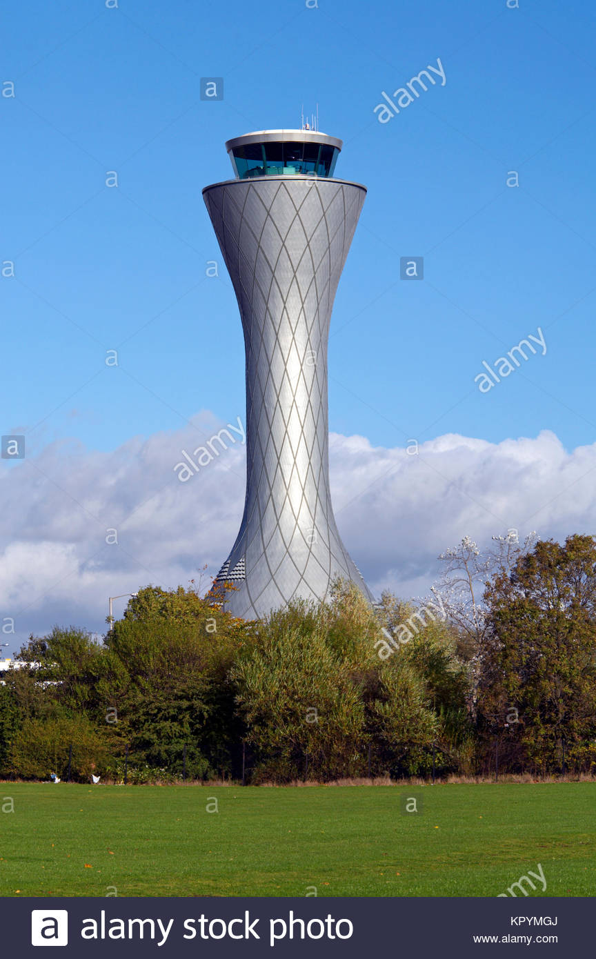 Torre de control del tráfico aéreo, el aeropuerto de Edimburgo, Escocia Foto de stock