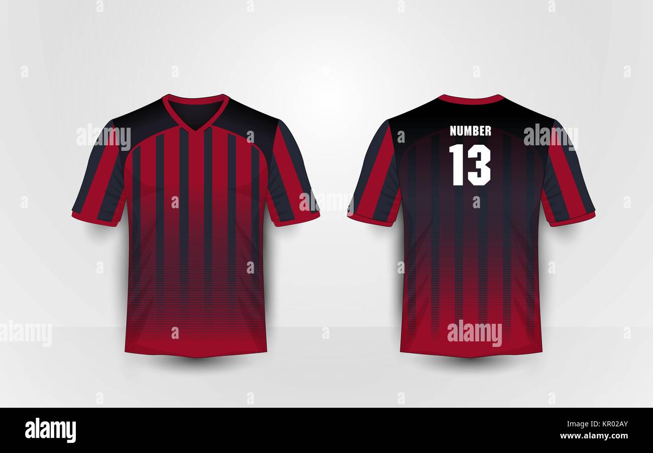 Patrón de rayas rojas y negras deportes fútbol kits, Jersey, t-shirt design  template Imagen Vector de stock - Alamy