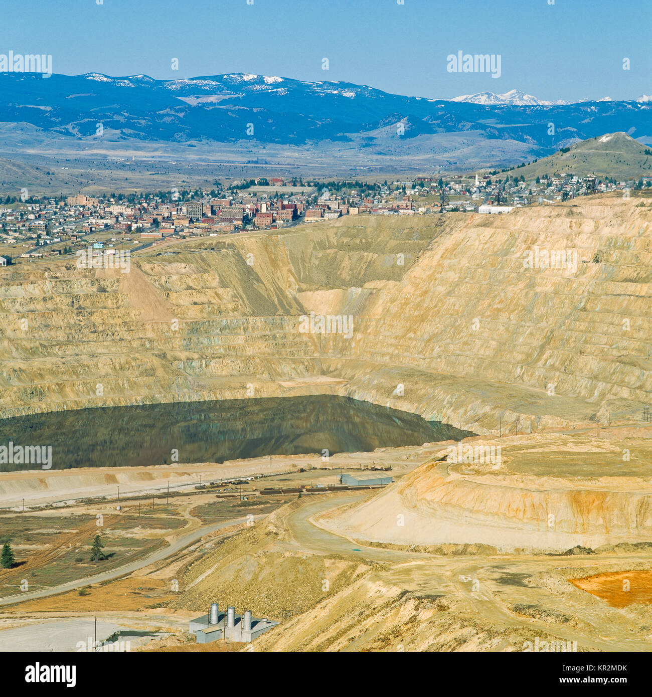 Berkley pit mina de cobre encima de Butte, Montana Foto de stock