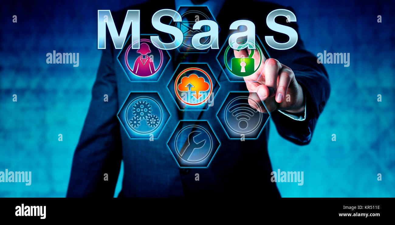 Business Manager empujando MSaaS Foto de stock