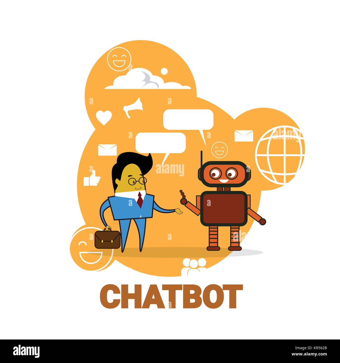 Hombre de negocios conversando con icono Chatbot Robot Bot Chatter admiten  la tecnología moderna concepto Imagen Vector de stock - Alamy
