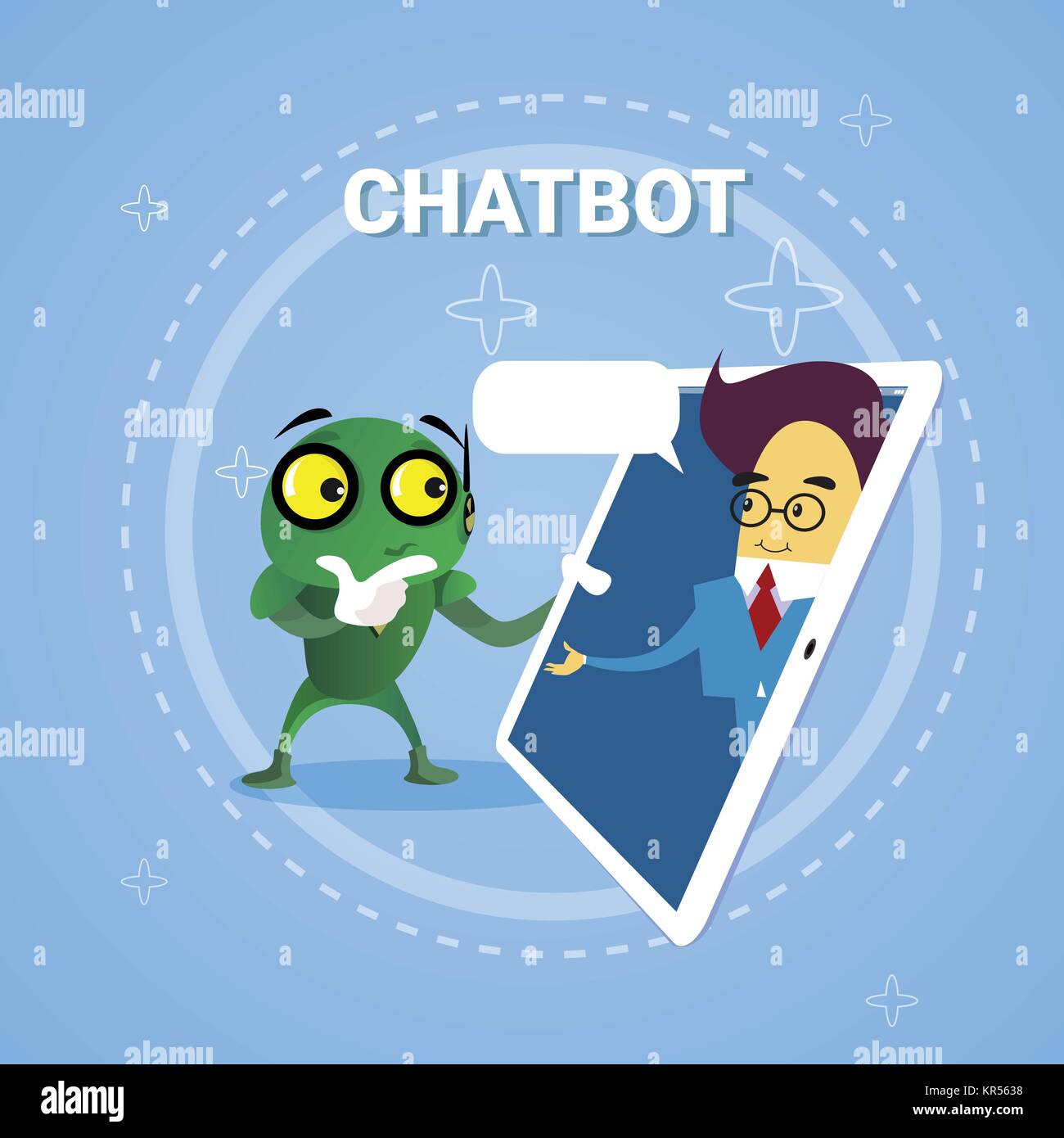 Hombre de negocios conversando con Chatbot tableta digital a través del  soporte del robot Bot Chatter moderna tecnología concepto Imagen Vector de  stock - Alamy