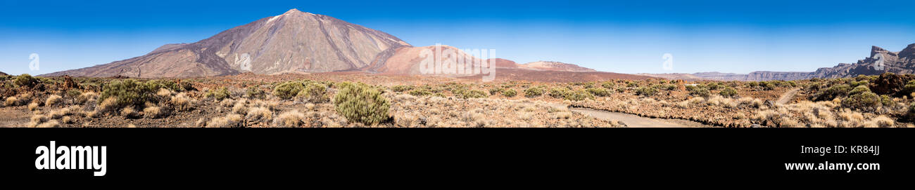 Imagen panorámica tomada desde el antiguo emplazamiento de la sanitorium, Pico Viejo, El Teide, la Montaña Blanca, Izana y Las Siete Canadas, en el Parque Nacional, Foto de stock