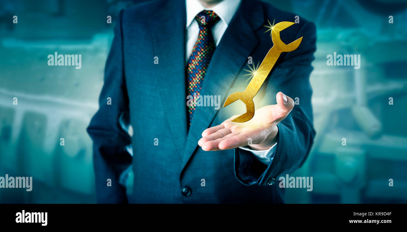 Profesional masculino está presentando una llave dorada Foto de stock