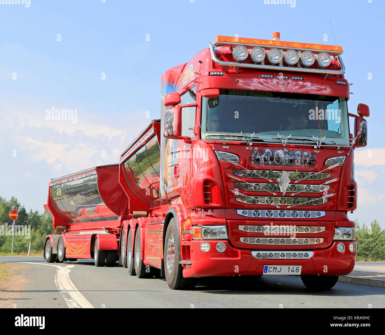 LEMPAALA, Finlandia - Agosto 7, 2014: show sueco camión Scania R480 El jefe  llega a Lempaala como parte de los camiones del convoy para poder mostrar  la carretilla 2014 Fotografía de stock - Alamy