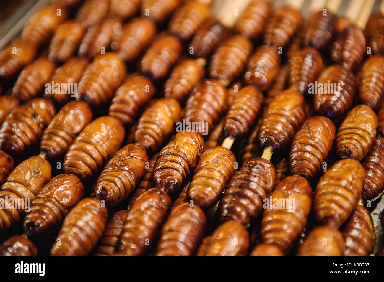 Insectos y gusanos en un mercado de comida asiática en Beijing, China. Foto de stock