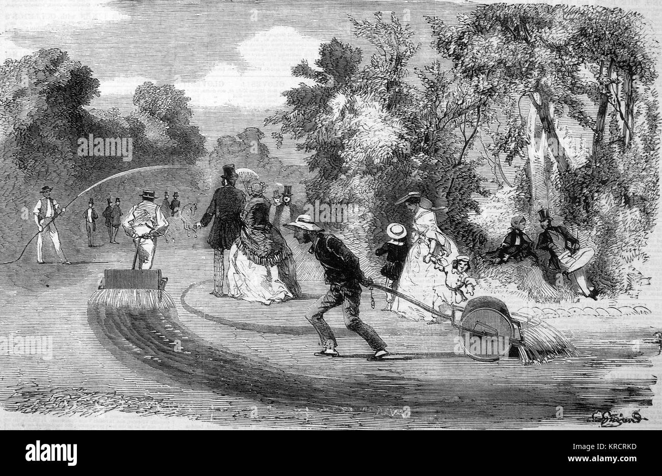 Una combinación de rodillos de jardín y el riego de la máquina, París. Fecha: 1859 Foto de stock