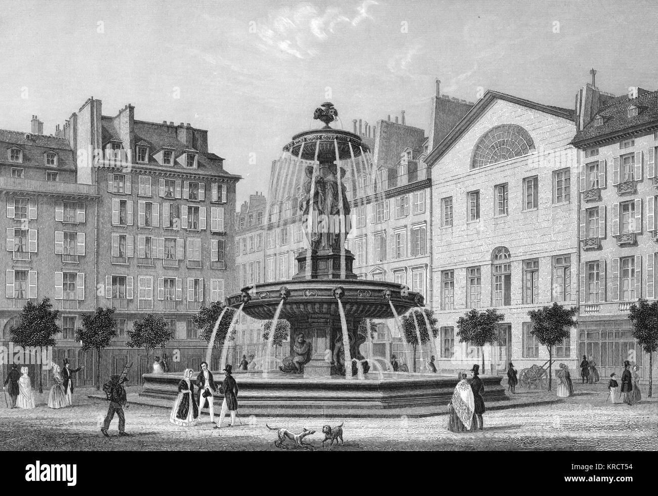 Lugar Louvois, con su gran fuente Fecha: circa 1856 Foto de stock