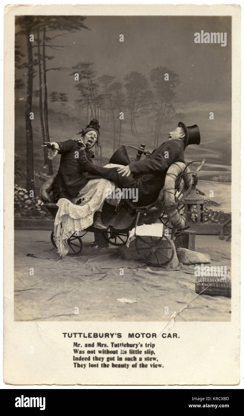 Humor protagonizaron accidente de automóvil fotografiado en un estudio. 'Mr. y la Sra.Tuttlebury'sno fue un viaje sin sus pequeños efectivamente deslizarse thay got en tal un guiso , perdieron la belleza de la vista." 1904 Foto de stock