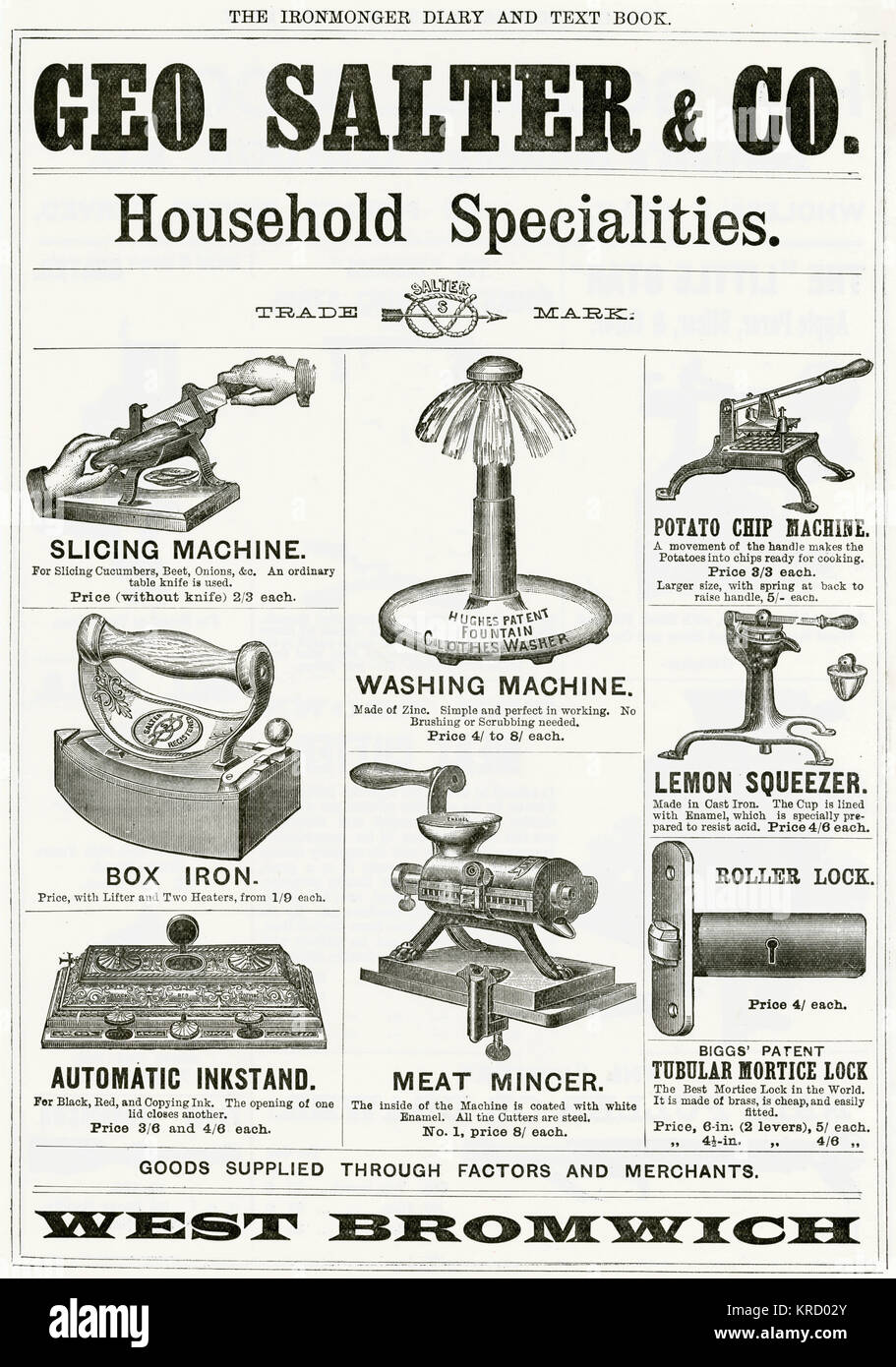 Selección de especialidades de la casa, disponible a partir de Geo. Salter &Amp; Co. en West Bromwich. 1887 Foto de stock