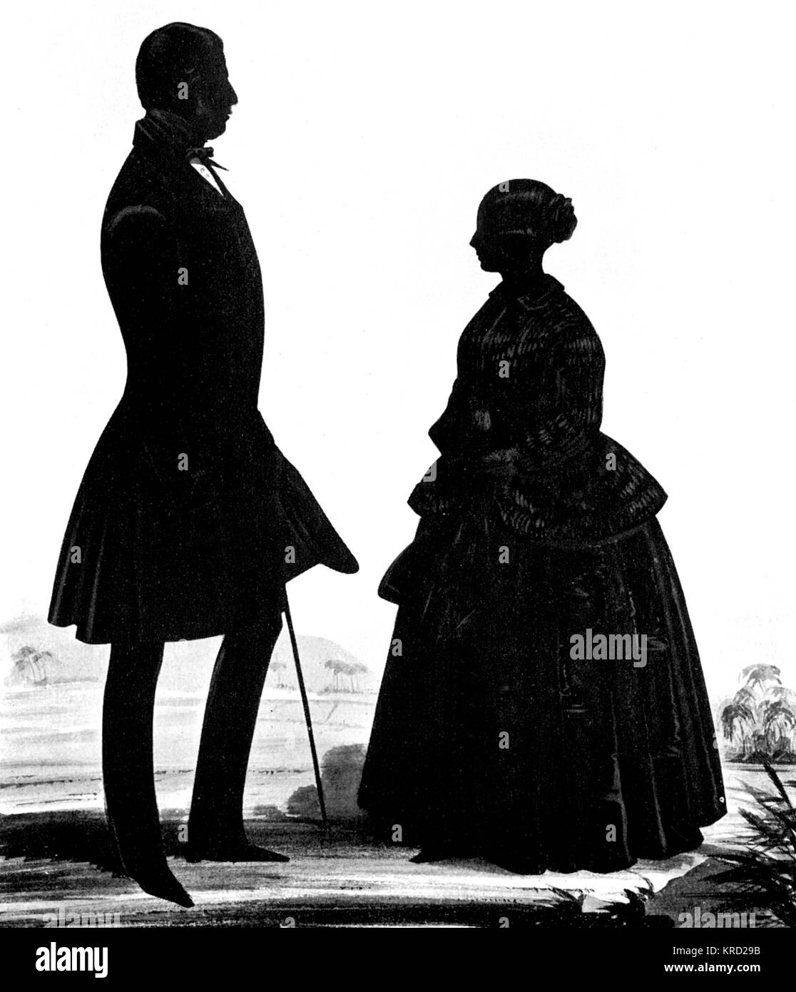 Una silueta retrato de la reina Victoria con su Primer Ministro, Lord Melbourne, probablemente cortado por Atkinson de Windsor y pencilled con oro. Fecha: c.1840 Foto de stock