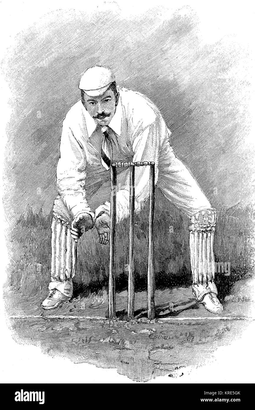 El jugador de cricket inglés wicketkeeper, hombre en trajes típicos y  reproducir la actitud, c. 1870, mejor reproducción digital de una  xilografía del año Fotografía de stock - Alamy