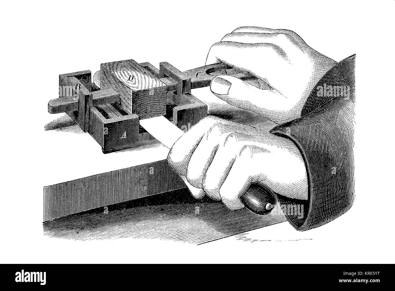 Los inventos, aparatos para la cuchilla de limpieza, limpieza y afilado, mejor reproducción digital de una xilografía desde el año 1880 Foto de stock