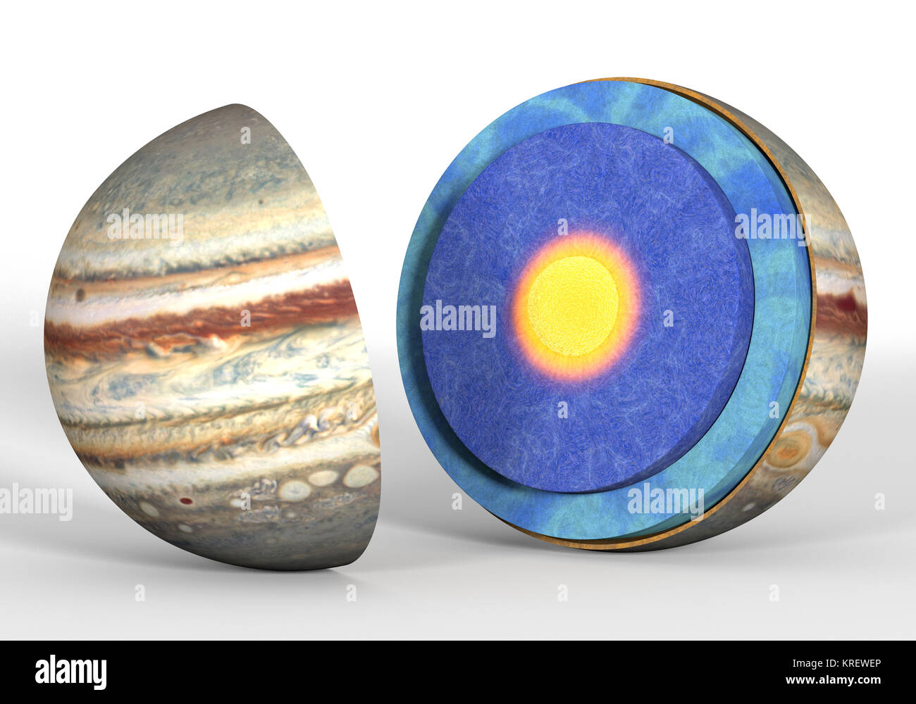 Esta imagen representa la estructura interna del planeta Júpiter. Es una representación 3D realista Foto de stock