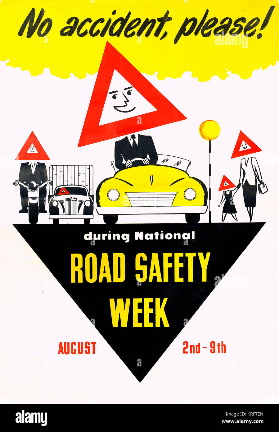 No por casualidad, por favor, una valiente y Jolly cartel promueve la Semana Nacional de Seguridad Vial. Fecha: c.1960 Foto de stock