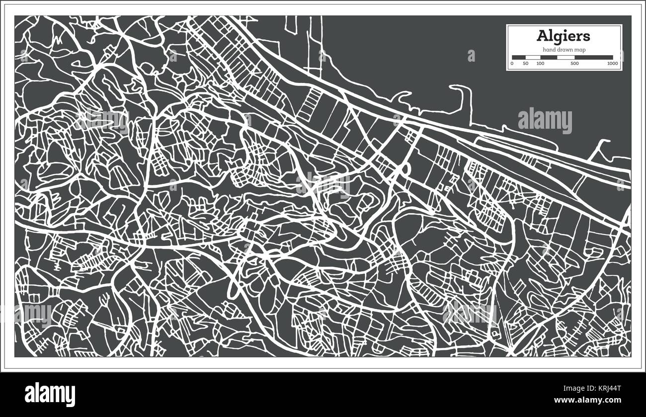 Argel, Argelia Mapa en estilo retro. Ilustración vectorial. Mapa de esquema. Ilustración del Vector